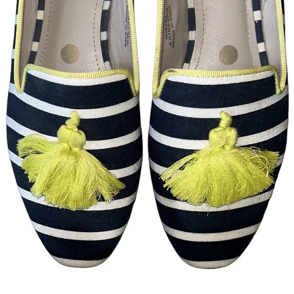 Boden Rowan Navy Blue Striped Yellow Tassel Slipper Loafers - 38.5 / 7.5 - Picture 7 of 16